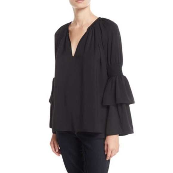 Ramy Brook Lali Blouse Black Tiered Bell Sleeve Size XS - Picture 1 of 13